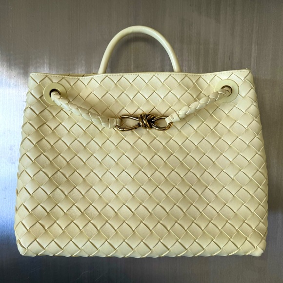 Bottega Veneta Handbags - Bottega Veneta  Andiamo Medium Top Handle Intrecciato Bag in Camomile Yellow